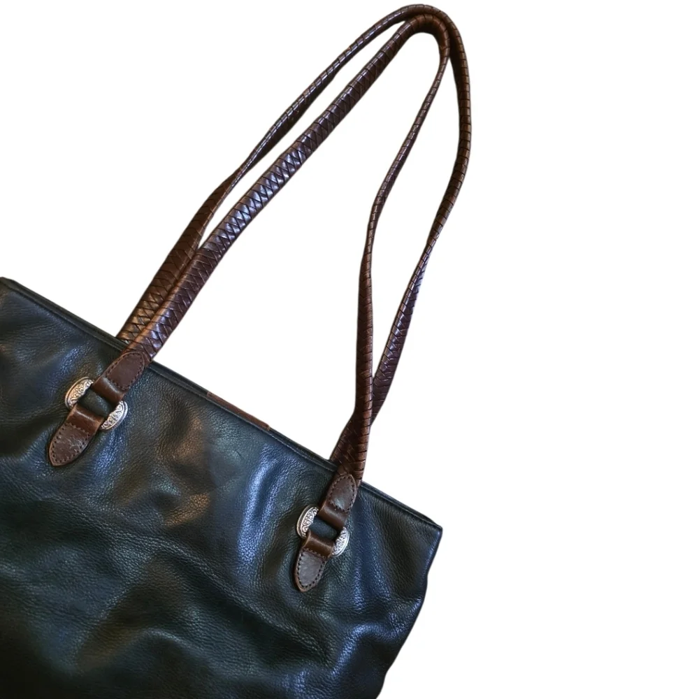 Fossil Vintage Black Leather with Whipstitch Brown Strap